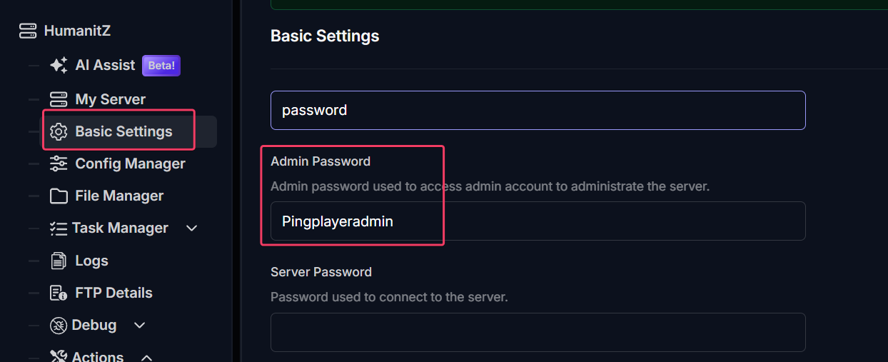 Admin Password Settings